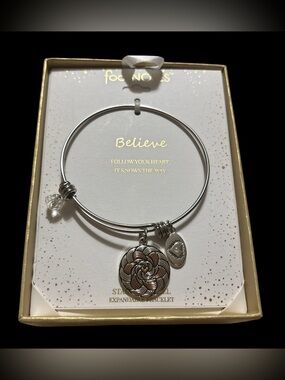 Believe Silver-Tone Expandable Charm Bracelet with Rose Gold Accent